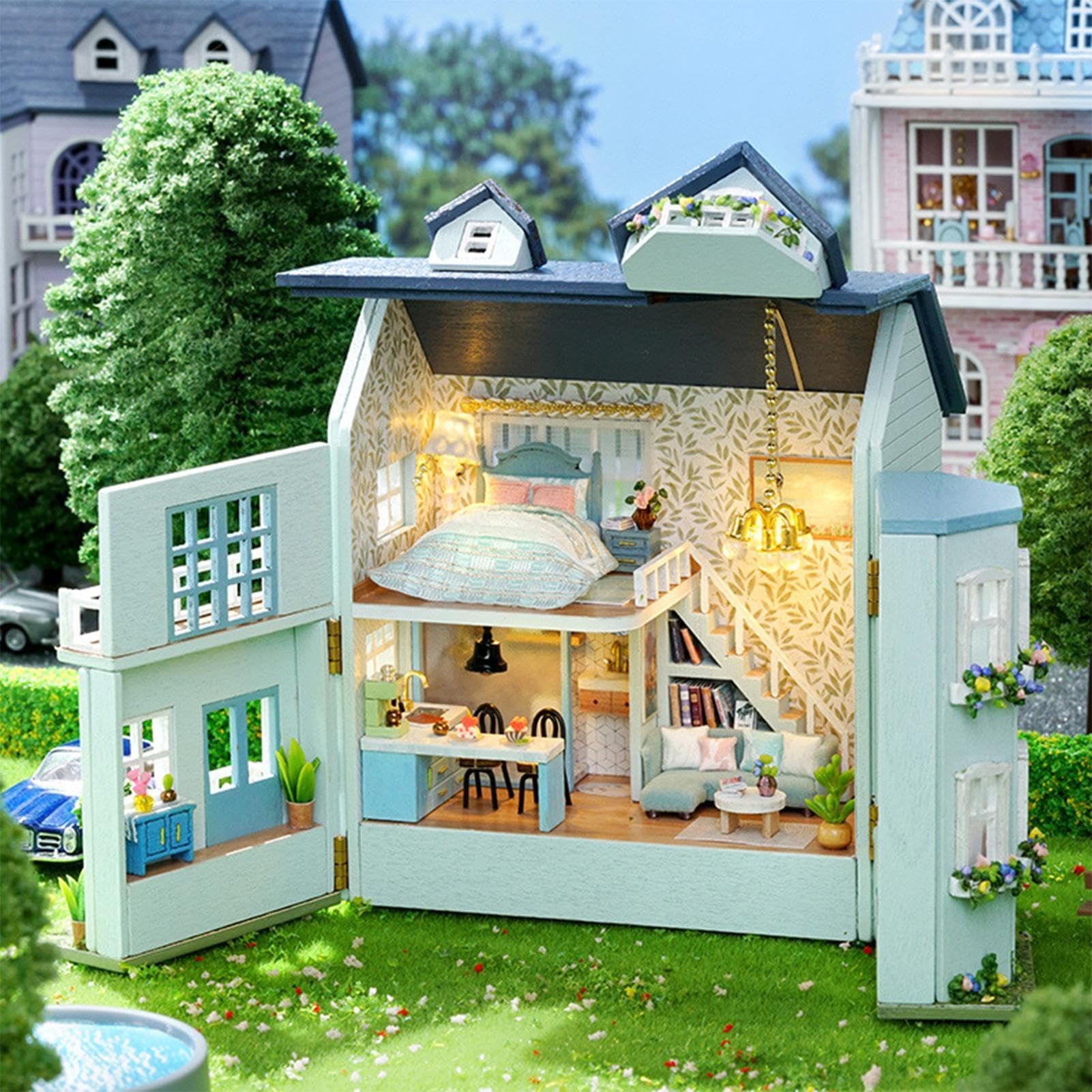 Amazon | ドールハウスキット、ミニチュアドールハウスキット、家具と